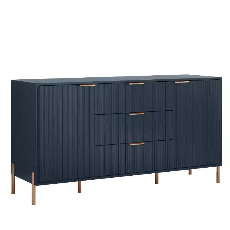 Festivo Lot de 3 tables de chevet 3 tiroirs et commode 3 tiroirs bleu marine au design moderne et élégant