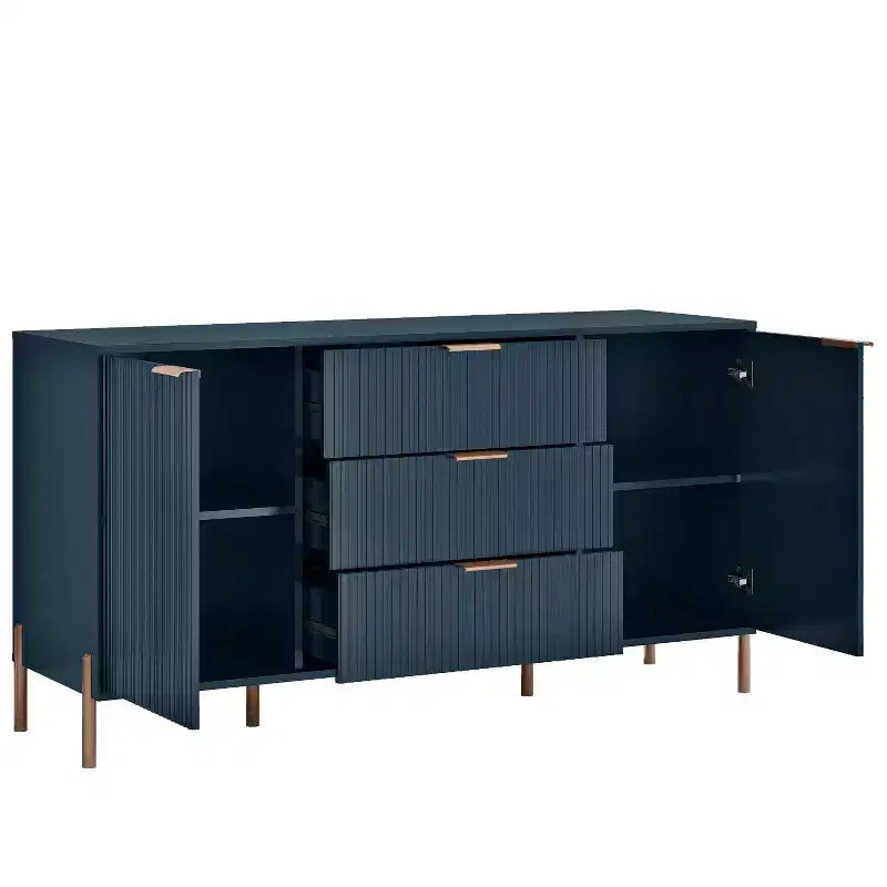 Festivo Lot de 3 tables de chevet 3 tiroirs et commode 3 tiroirs bleu marine au design moderne et élégant