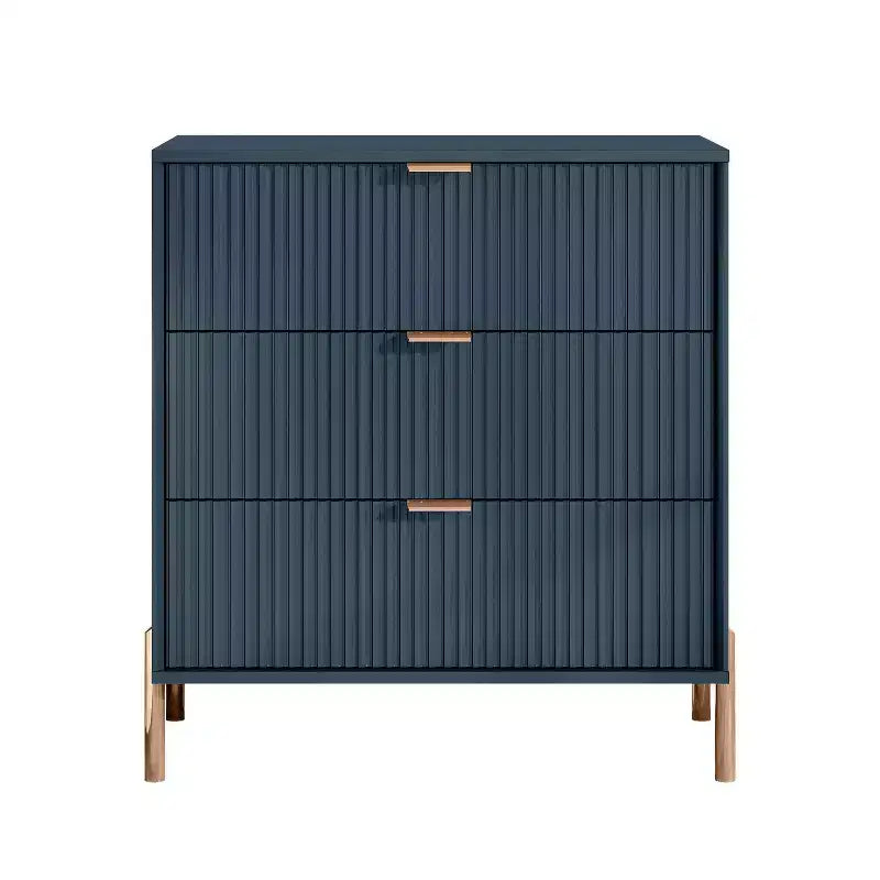 Festivo Lot de 3 tables de chevet 3 tiroirs et commode 3 tiroirs bleu marine au design moderne et élégant