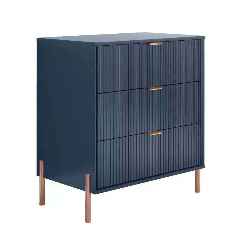 Festivo Lot de 3 tables de chevet 3 tiroirs et commode 3 tiroirs bleu marine au design moderne et élégant