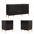 Festivo 3pc Modern Elegance 2 Drawer Nightstands and 3 Drawer Dresser Set Black