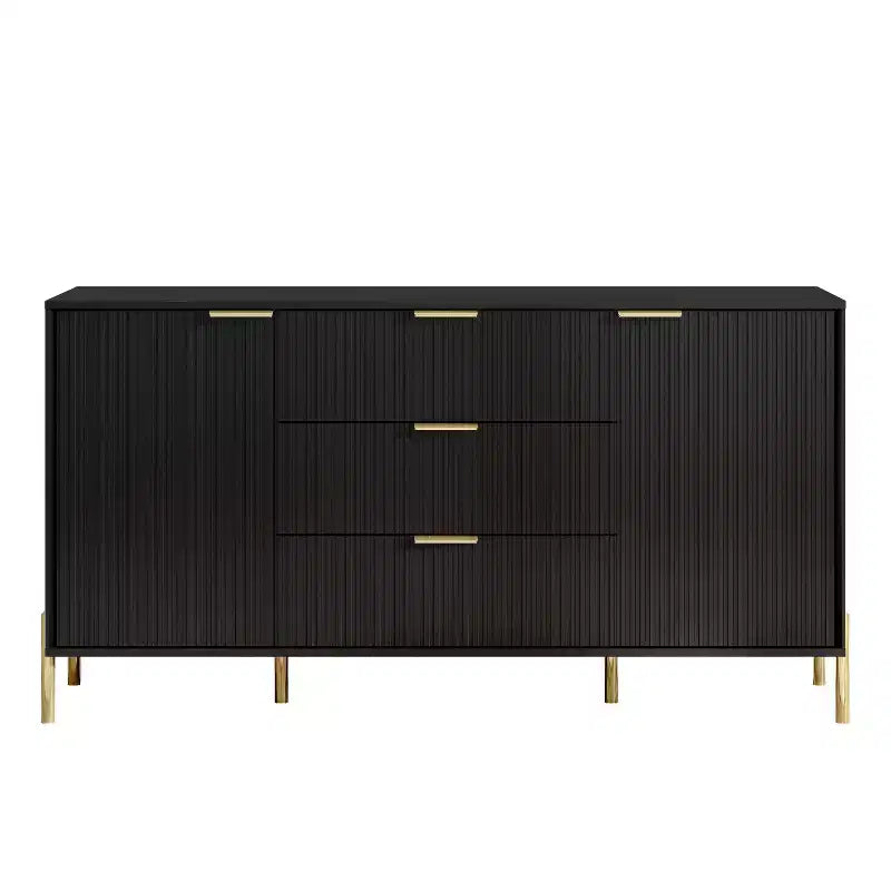 Festivo Ensemble de 2 tables de chevet à 2 tiroirs et d'une commode à 3 tiroirs, style moderne et élégant, couleur noire