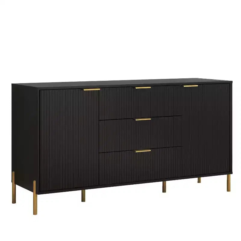 Festivo Ensemble de 2 tables de chevet à 2 tiroirs et d'une commode à 3 tiroirs, style moderne et élégant, couleur noire