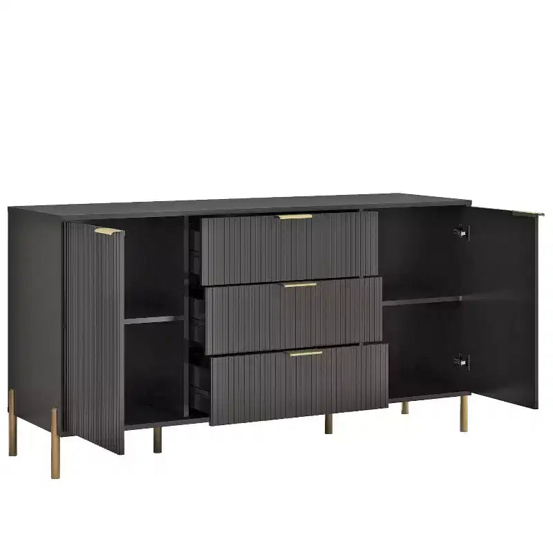 Festivo Ensemble de 2 tables de chevet à 2 tiroirs et d'une commode à 3 tiroirs, style moderne et élégant, couleur noire