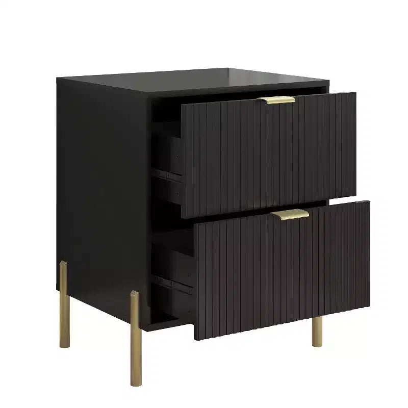 Festivo Ensemble de 2 tables de chevet à 2 tiroirs et d'une commode à 3 tiroirs, style moderne et élégant, couleur noire