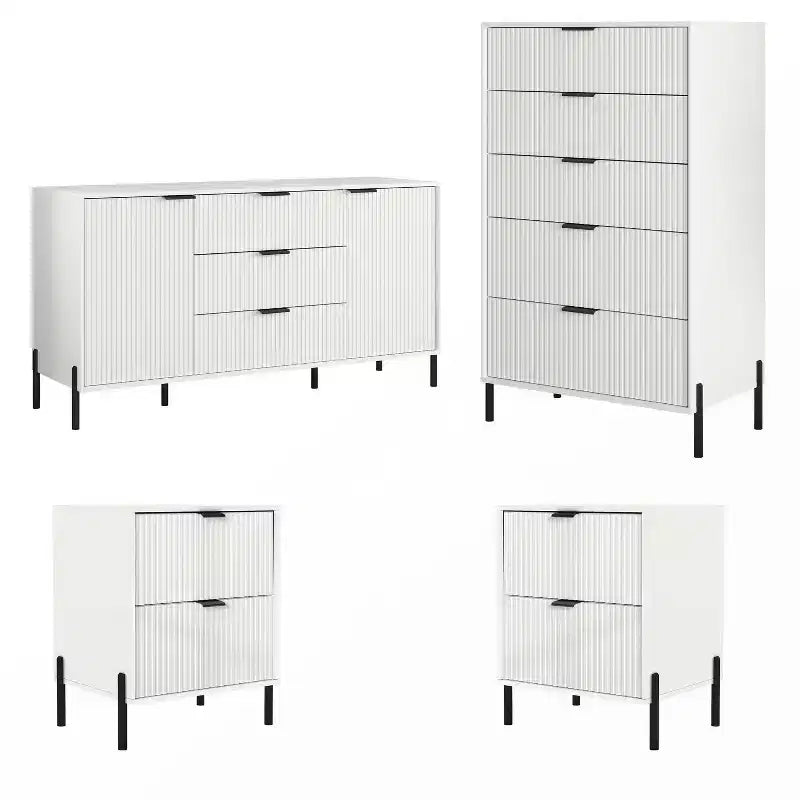 Festivo 4pc Modern Elegance Bedremm Chest and Dresser and 2 Drawer Nightstands Set Off-White
