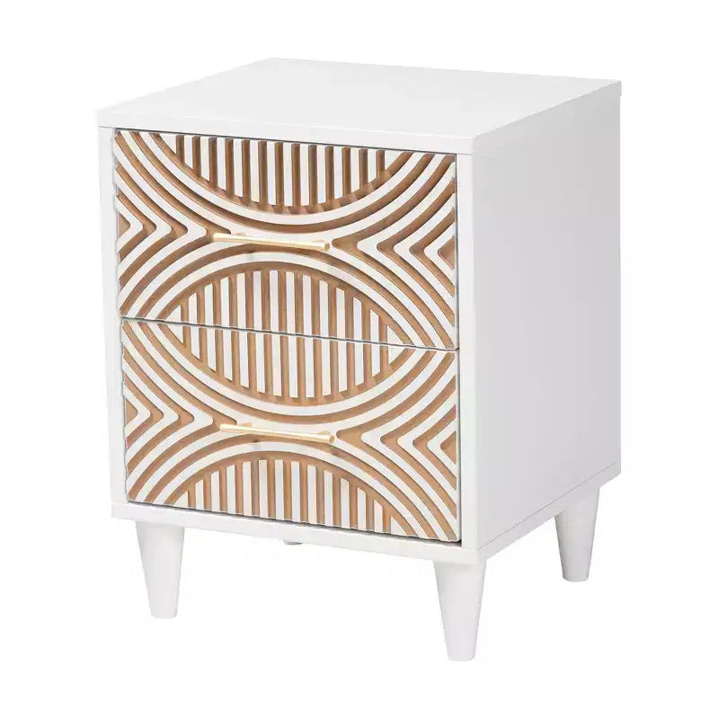 Ensemble de chambre à coucher 3 pièces Baxton Studio Queen Louetta sculpté contrastant blanc/marron naturel