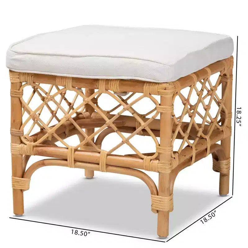 Pouf en tissu et rotin blanc/naturel : assise confortable, aucun assemblage requis