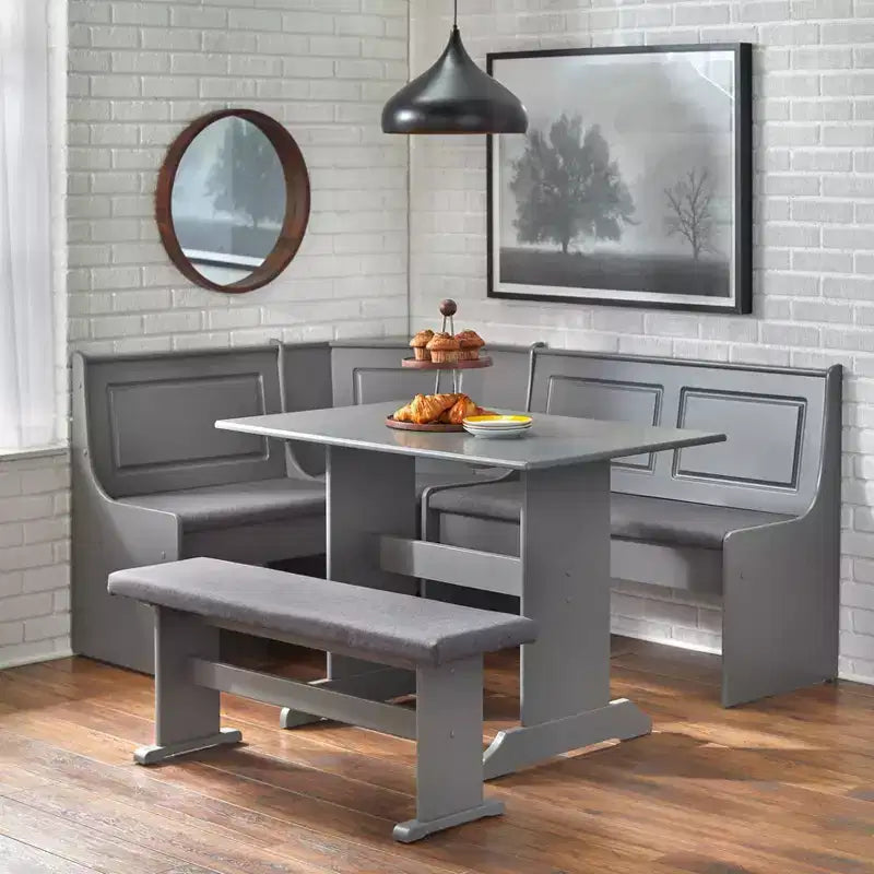 Ensemble de salle à manger Buylateral 3 pièces Polly Farmhouse avec banquette d'angle et table en bois massif