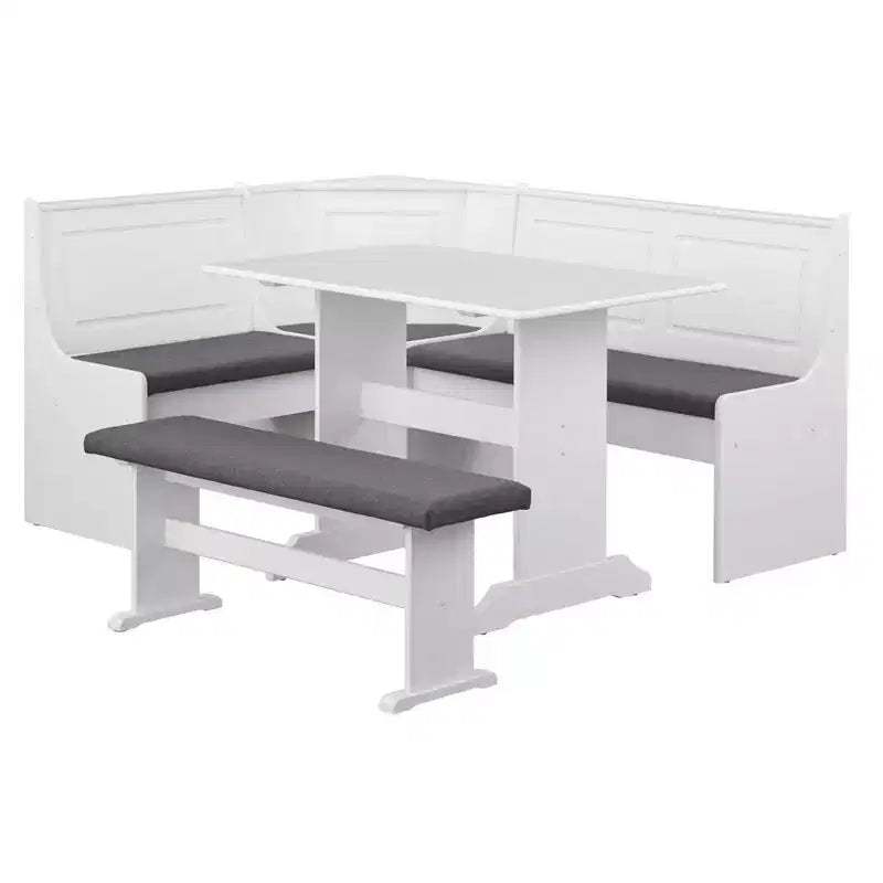 Buylateral 3pc Polly Farmhouse Upholstered Solid Wood Breakfast Nook Dining Set