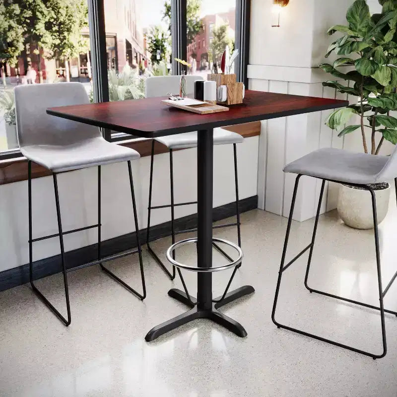 Table de bar rectangulaire en stratifié 30x48 avec pied en anneau 23.5x29.5
