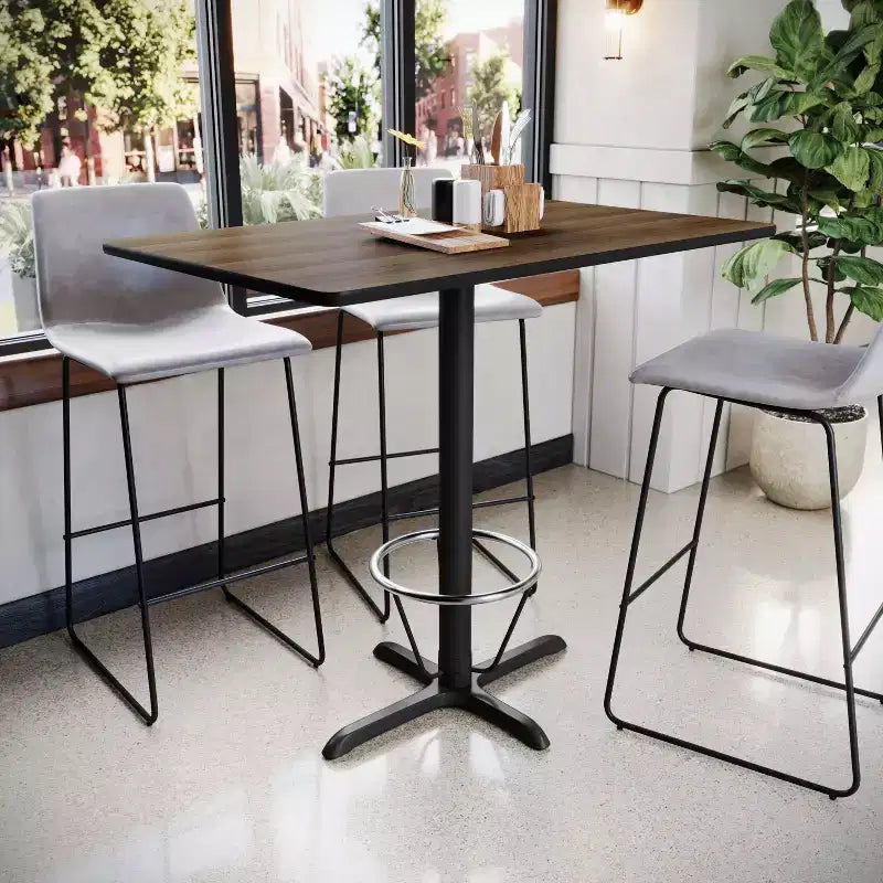 Table de bar rectangulaire en stratifié 30x48 avec pied en anneau 23.5x29.5