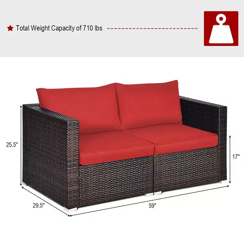 Costway Ensemble de Meubles de Jardin Canapé d'Angle en Rotin 2 Pièces avec Coussins Noirs/Rouges