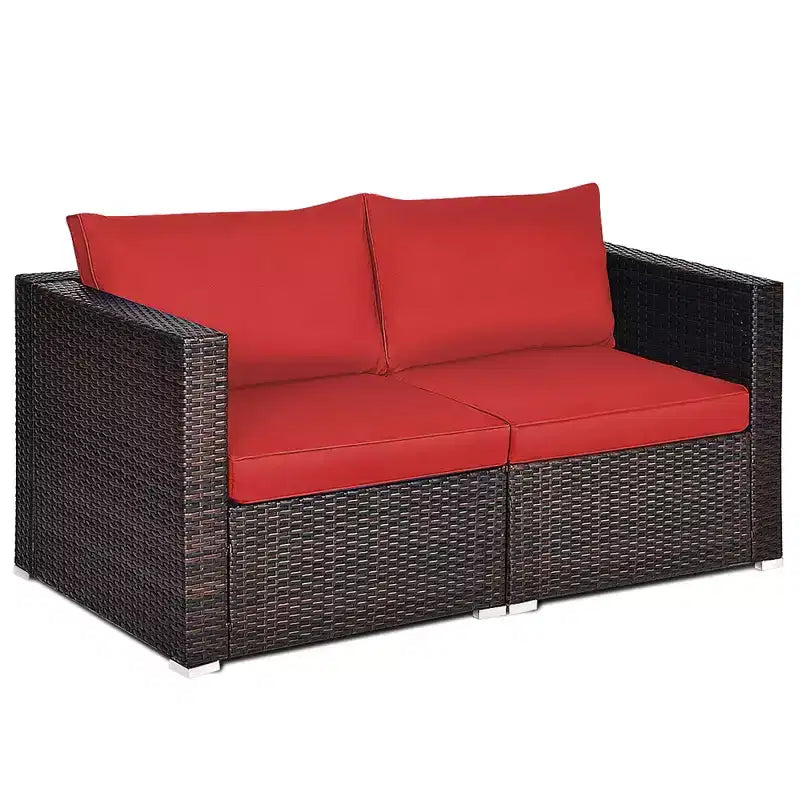 Costway Ensemble de Meubles de Jardin Canapé d'Angle en Rotin 2 Pièces avec Coussins Noirs/Rouges