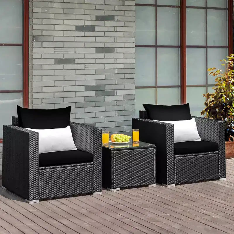 Costway Ensemble de Meubles de Jardin en Rotin 3 pièces Table Basse avec Coussins Rouge\Turquoise\Bleu Marine\Noir