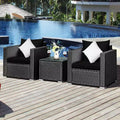 Costway Ensemble de Meubles de Jardin en Rotin 3 pièces Table Basse avec Coussins Rouge\Turquoise\Bleu Marine\Noir