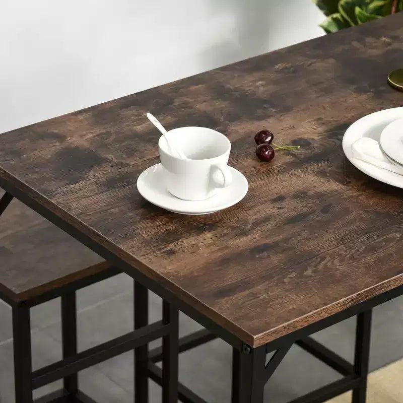 HOMCOM Ensemble Table de Bar Industrielle 5 Pièces avec 4 Tabourets, Compact pour Bar et Cuisine, Noir/Marron