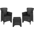 Merrick Lane Outdoor Furniture 3 Item Set Faux Rattan Resin Wicker Lounge Chairs And Side Table Dark Gray Patio Furniture