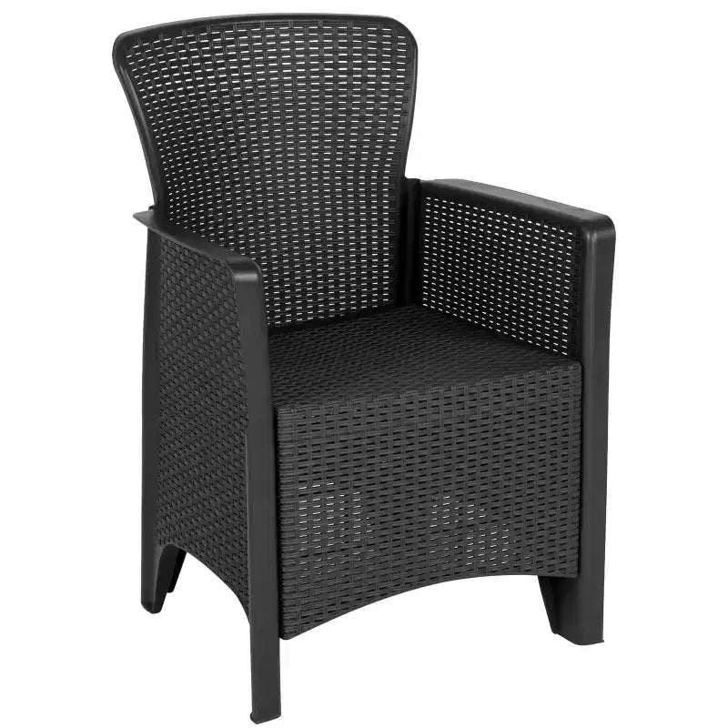 Merrick Lane Salon de jardin 3 pièces en rotin synthétique et résine, fauteuils de relaxation et table d'appoint, gris foncé