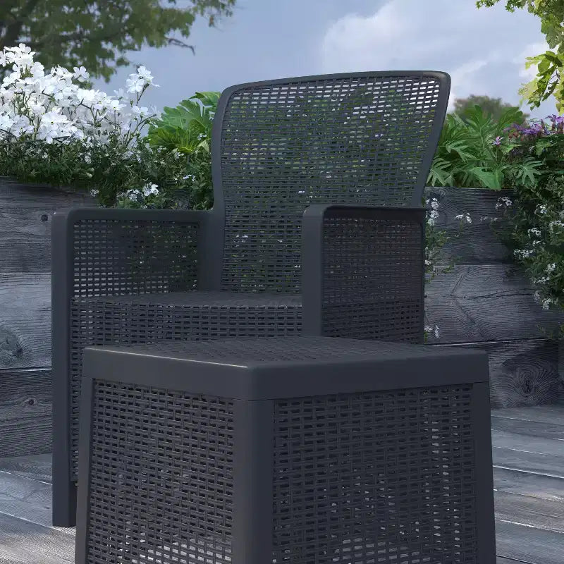 Merrick Lane Salon de jardin 3 pièces en rotin synthétique et résine, fauteuils de relaxation et table d'appoint, gris foncé