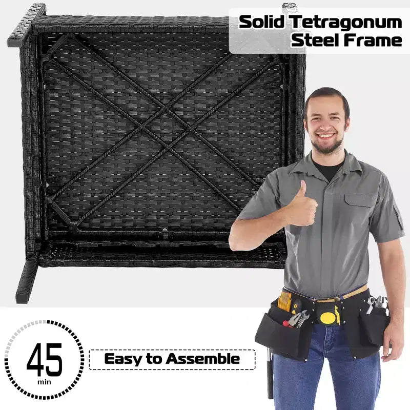 Costway Ensemble de Meubles de Jardin 4 pièces en Rotin avec Coussins, Canapé et Accoudoirs, Noir