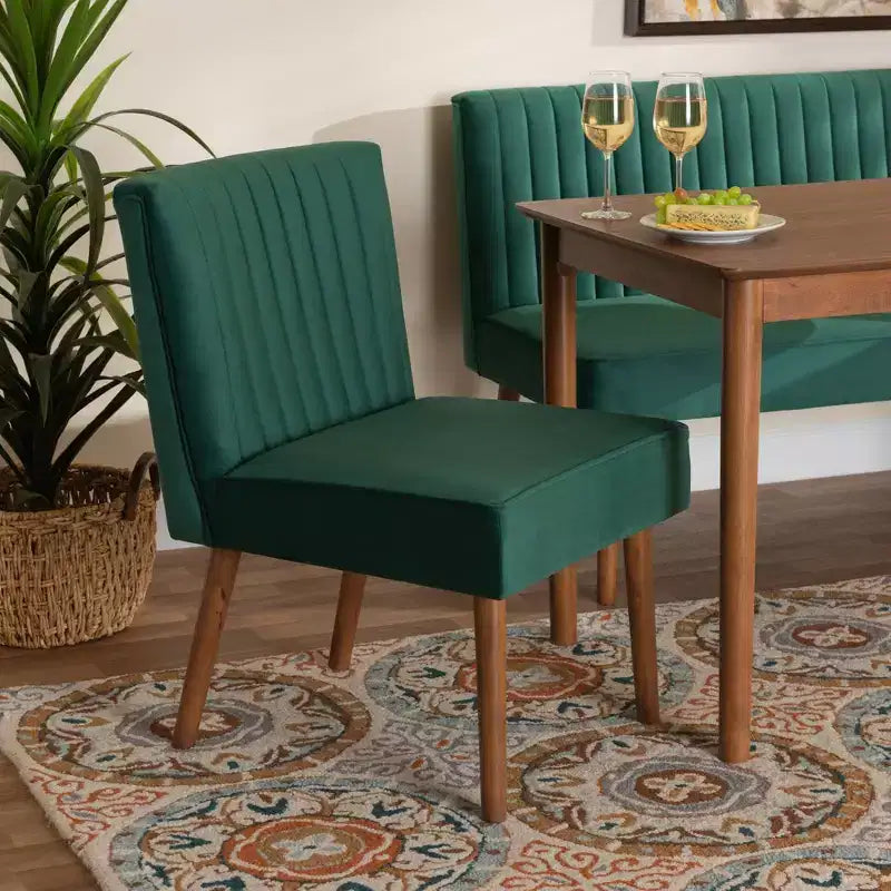 Chaise de salle à manger en velours et bois -
