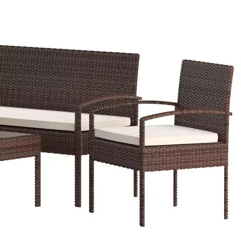 Flash Furniture Ensemble de patio 4 pièces Aransas avec structure en acier et coussins