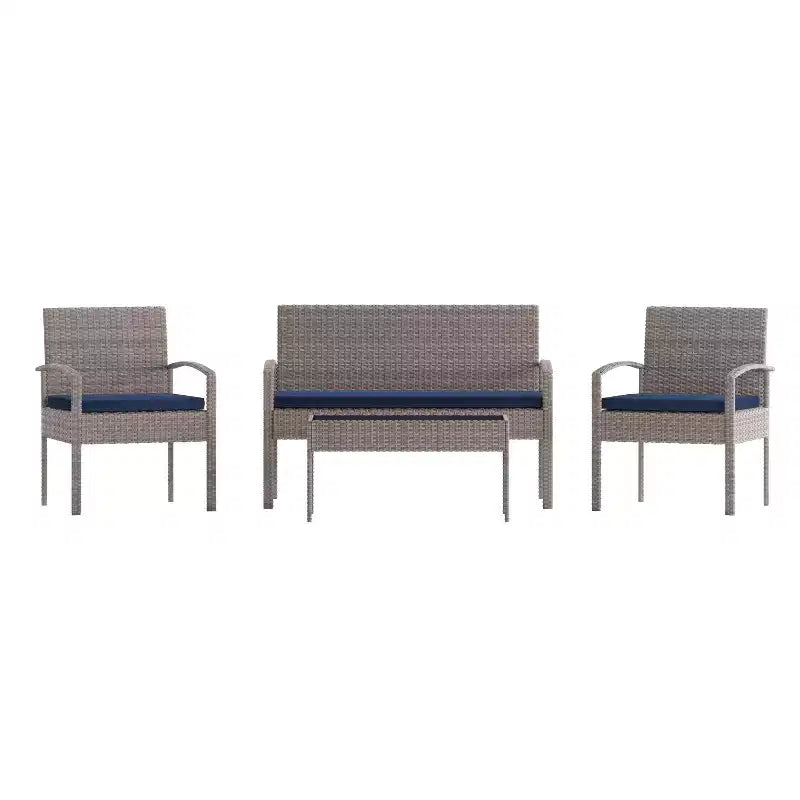 Flash Furniture Ensemble de patio 4 pièces Aransas avec structure en acier et coussins