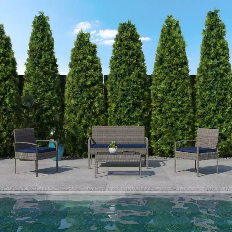 Flash Furniture Ensemble de patio 4 pièces Aransas avec structure en acier et coussins