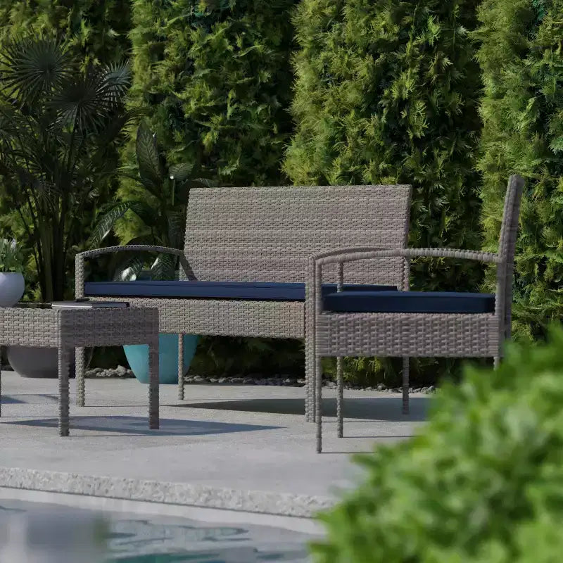 Flash Furniture Ensemble de patio 4 pièces Aransas avec structure en acier et coussins