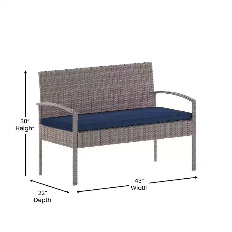 Flash Furniture Ensemble de patio 4 pièces Aransas avec structure en acier et coussins