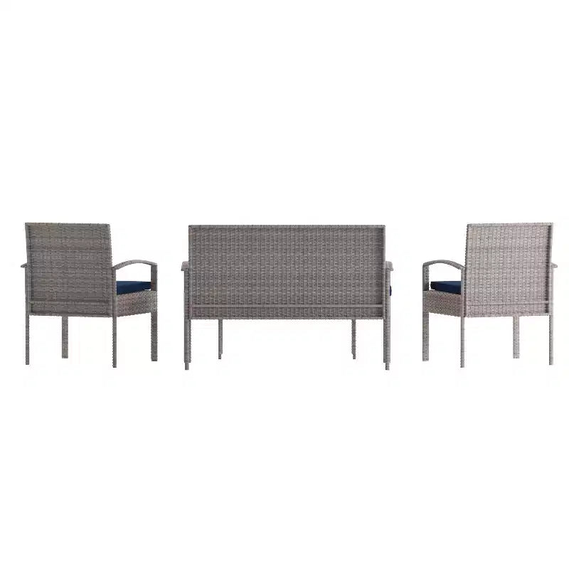 Flash Furniture Ensemble de patio 4 pièces Aransas avec structure en acier et coussins