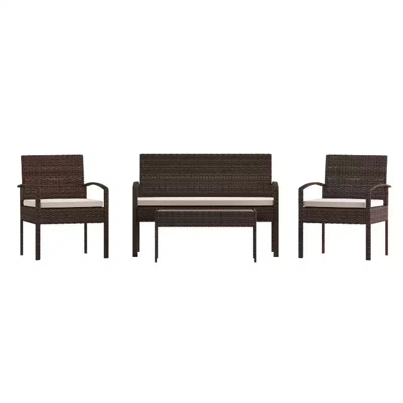 Flash Furniture Ensemble de patio 4 pièces Aransas avec structure en acier et coussins