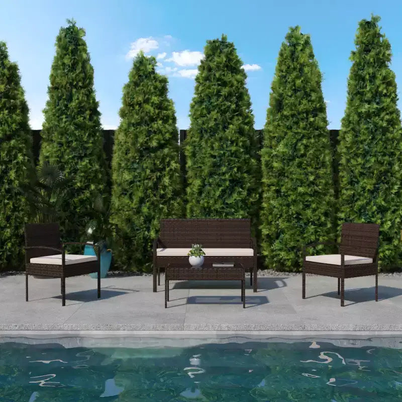 Flash Furniture Ensemble de patio 4 pièces Aransas avec structure en acier et coussins