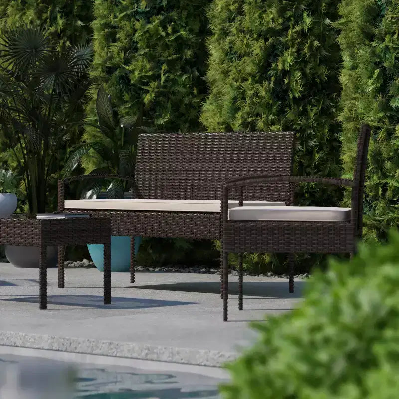 Flash Furniture Ensemble de patio 4 pièces Aransas avec structure en acier et coussins