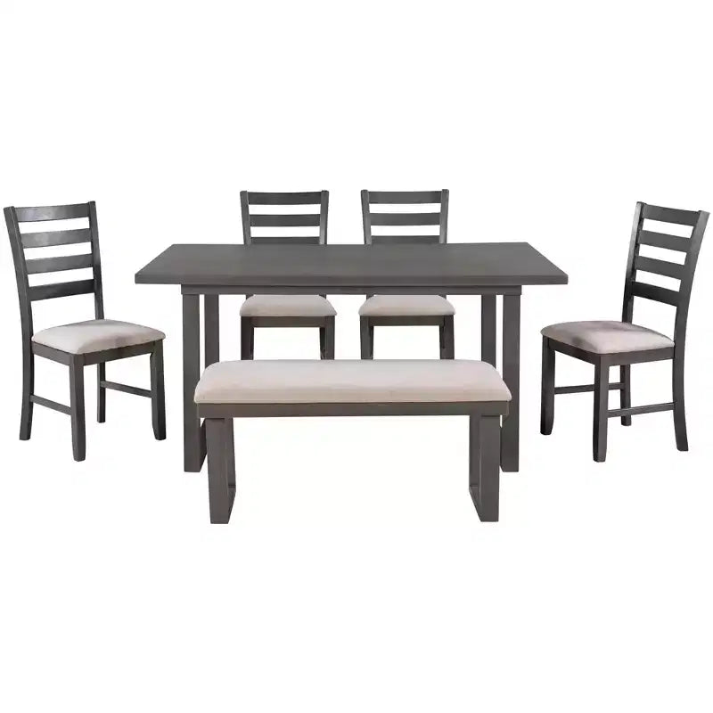 Ensemble de salle à manger rustique 6 pièces en bois avec chaises et banc, gris - ModernLuxe