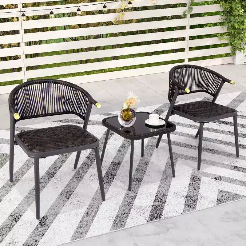 Costway Ensemble de Meubles de Jardin en Rotin 3 Pièces avec Plateau de Table en Verre Trempé et Sièges en Osier