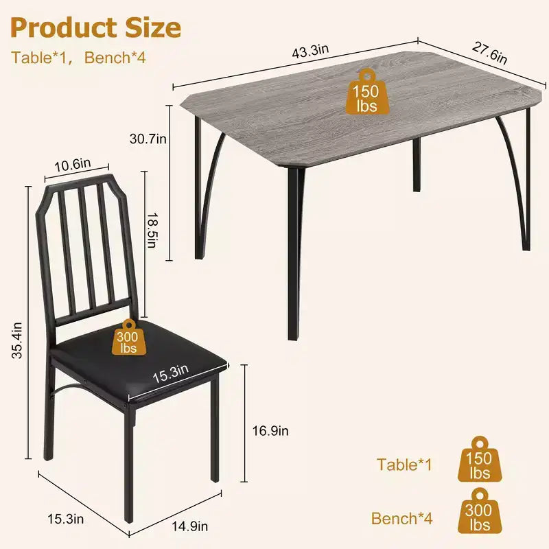 Dining Table Set for 4, Kitchen Table and Chairs for 4 with with Chamfer Design, 5 Piece Dining Room Table Set with Cushion Seats