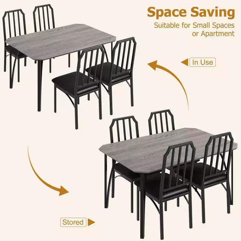 Ensemble table et chaises de salle à manger pour 4 personnes, table de cuisine et chaises pour 4 avec design chanfreiné, ensemble de salle à manger 5 pièces avec sièges coussinés