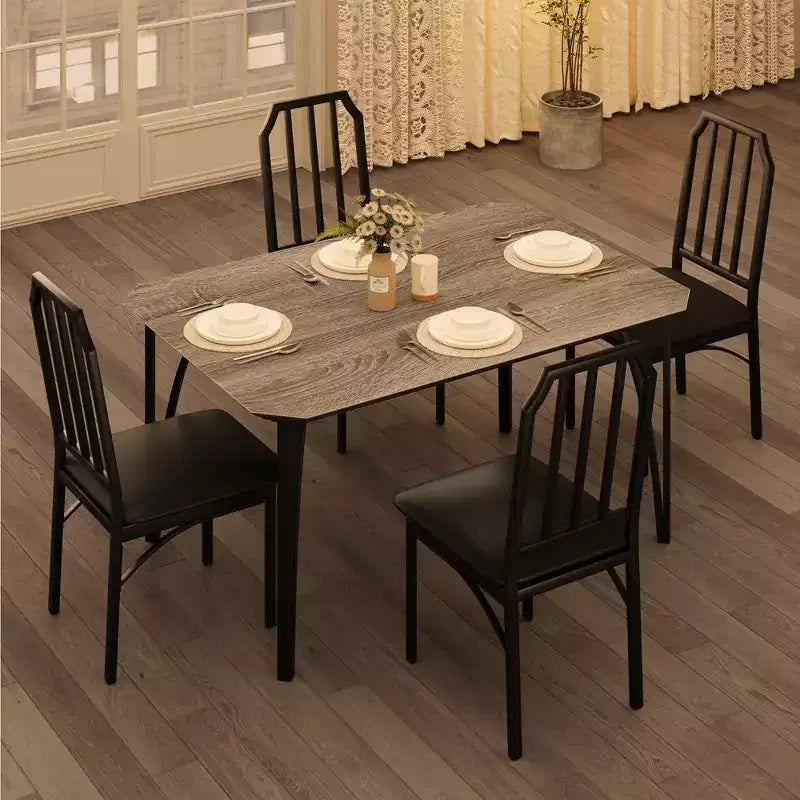 Ensemble table et chaises de salle à manger pour 4 personnes, table de cuisine et chaises pour 4 avec design chanfreiné, ensemble de salle à manger 5 pièces avec sièges coussinés