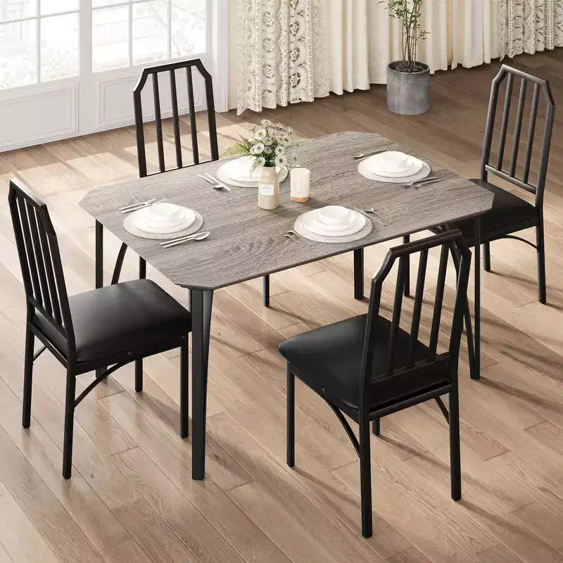 Ensemble table et chaises de salle à manger pour 4 personnes, table de cuisine et chaises pour 4 avec design chanfreiné, ensemble de salle à manger 5 pièces avec sièges coussinés