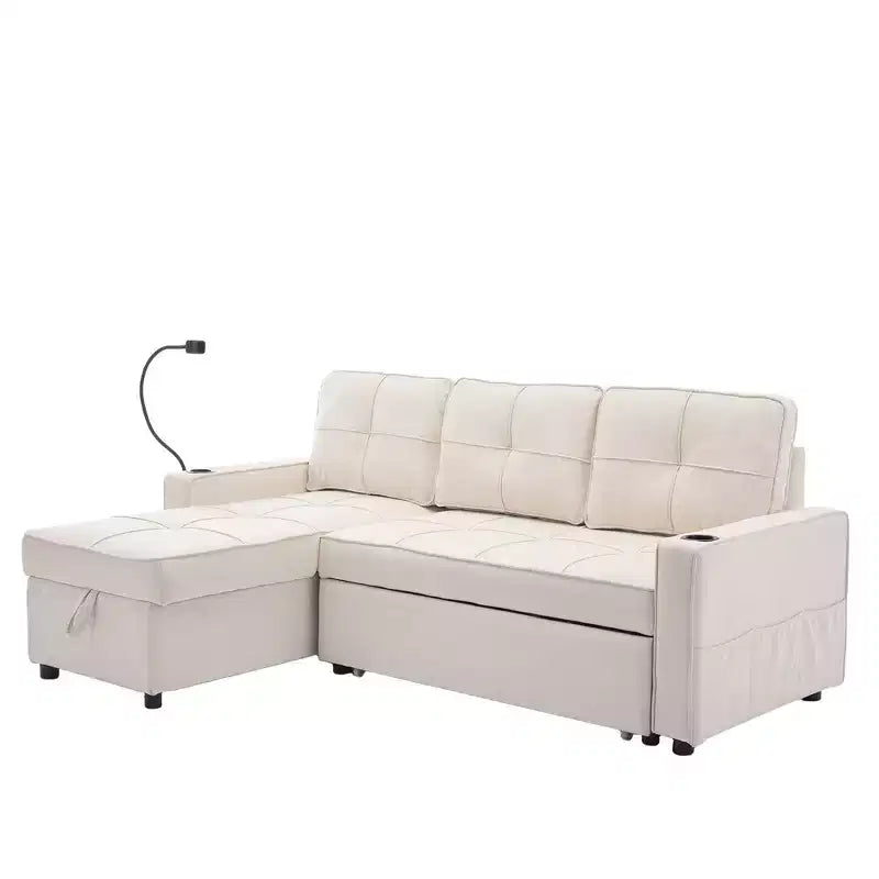 Hyleory Canapé d'angle convertible 3 places en velours de 208,8 cm
