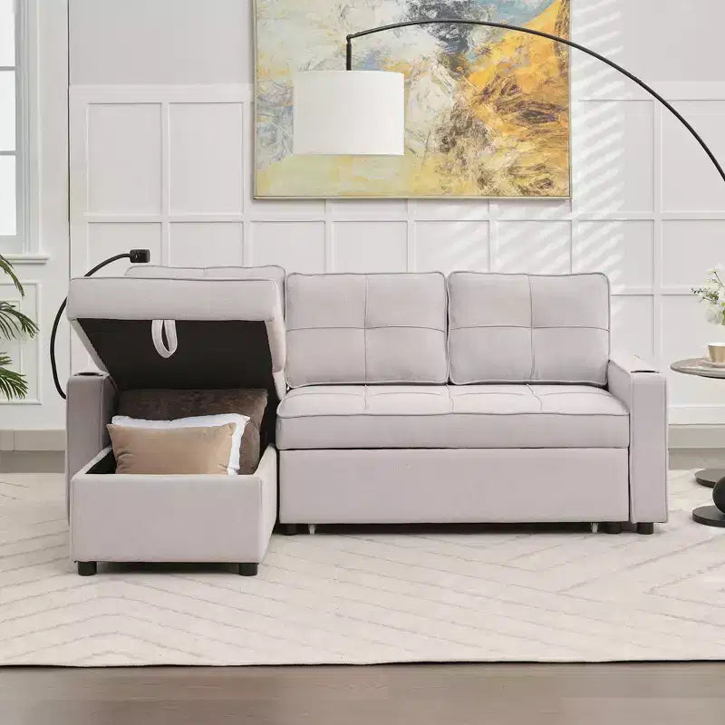Hyleory Canapé d'angle convertible 3 places en velours de 208,8 cm