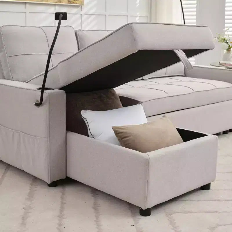 Hyleory Canapé d'angle convertible 3 places en velours de 208,8 cm