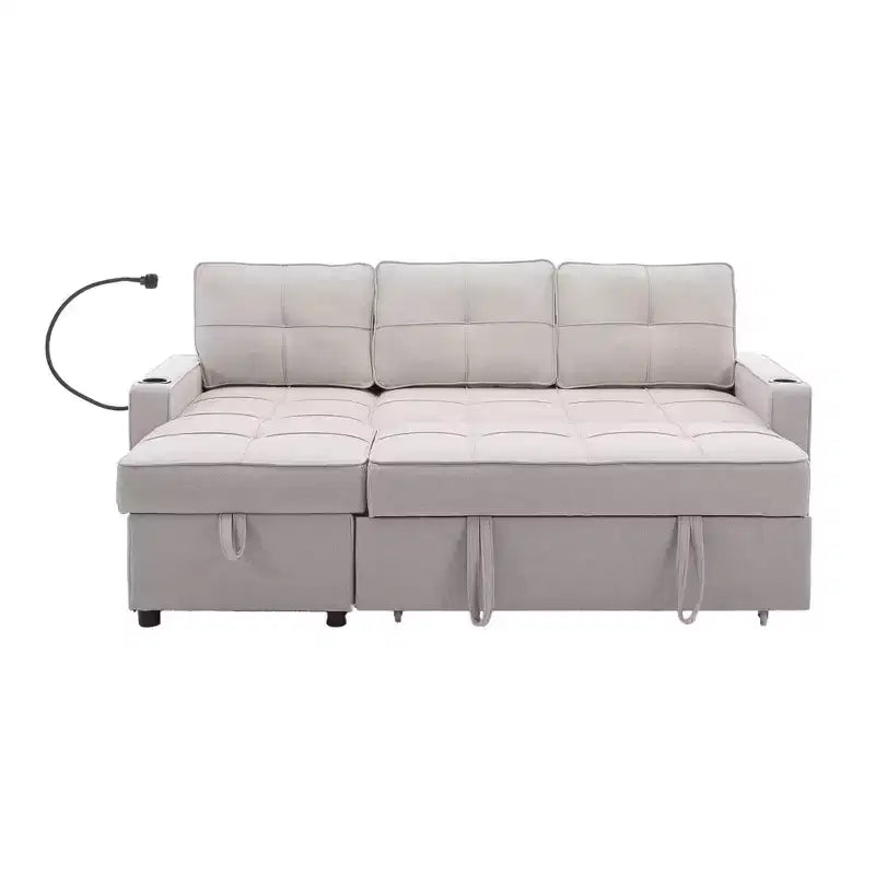 Hyleory Canapé d'angle convertible 3 places en velours de 208,8 cm