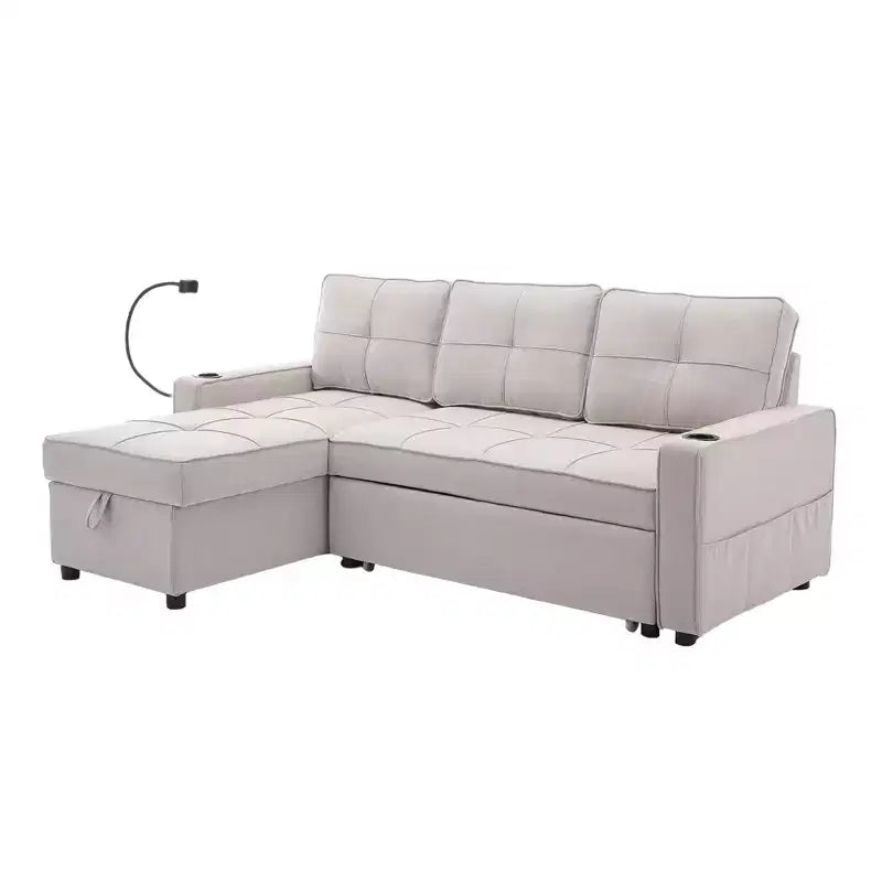 Hyleory Canapé d'angle convertible 3 places en velours de 208,8 cm