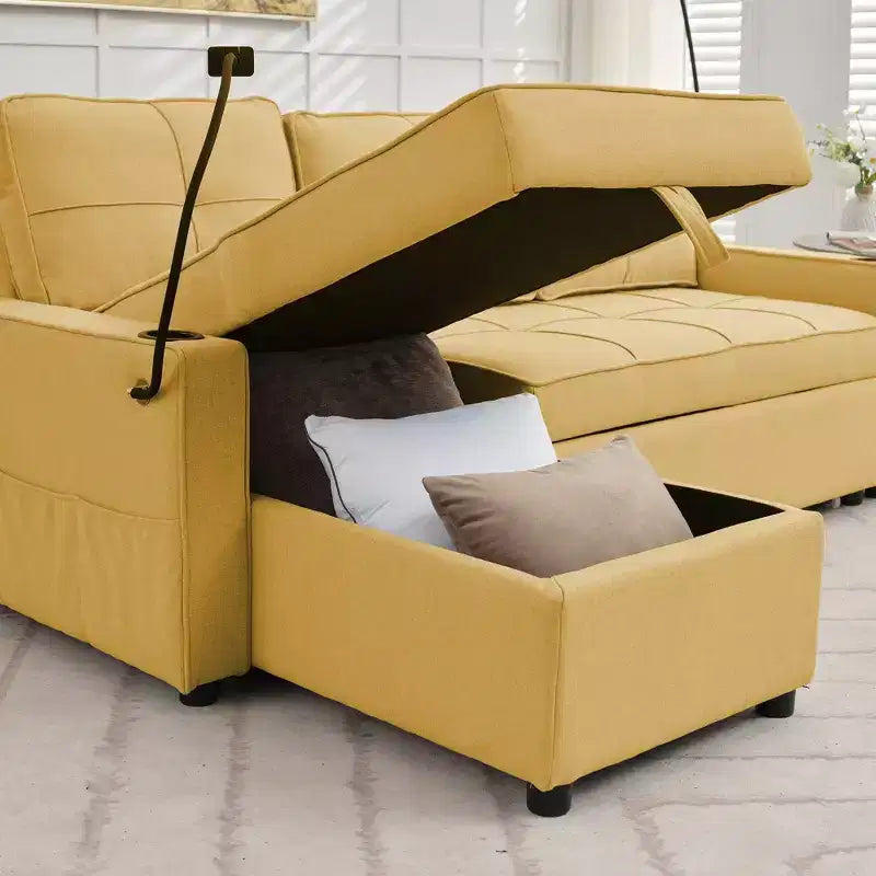 Hyleory Canapé d'angle convertible 3 places en velours de 208,8 cm