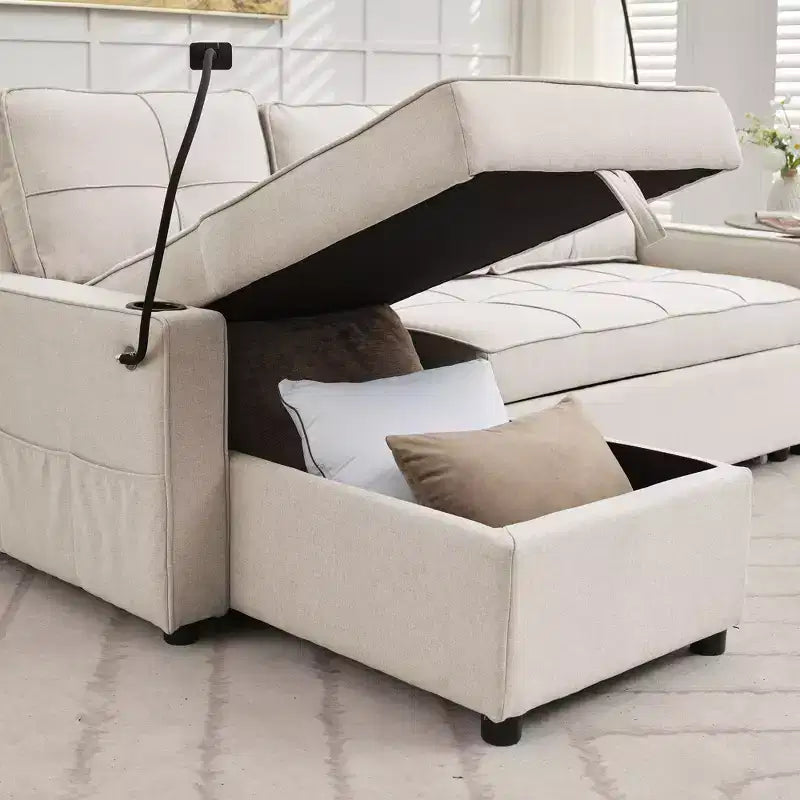 Hyleory Canapé d'angle convertible 3 places en velours de 208,8 cm