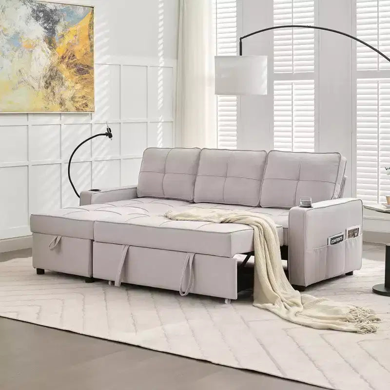Hyleory Canapé d'angle convertible 3 places en velours de 208,8 cm