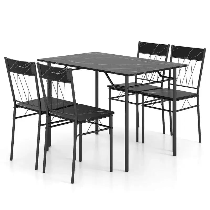 Costway Ensemble de 5 pièces de table de salle à manger pour 4 personnes, table de cuisine rectangulaire et 4 chaises avec cadre en métal gris ciment/noir